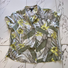 Banana Republic Petite Tropical Floral Button Front Blouse XS Green Yellow