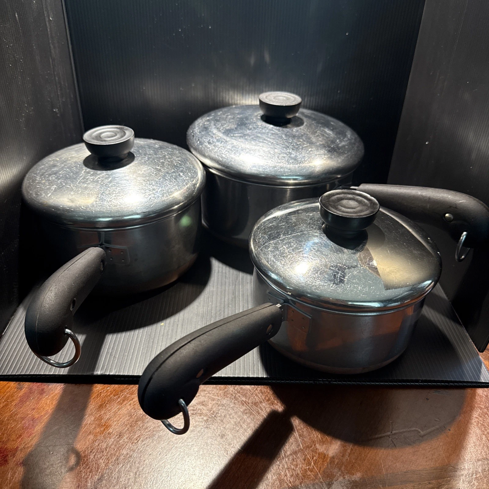 REVERE WARE Stainless Copper Clad 3 Pots with Lids Vintage Cookware Kitchen Pan
