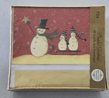 Paper Magic Group 40 Christmas Cards w/ Envelopes, Glittery Snowman Design, New