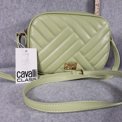 Cavalli Class Marzia Shoulder Bag Green Quilted Leather Purse NWT Lux Designer