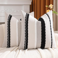 Black and White Throw Pillow Covers 18 x 18 Set of 2 Striped Patterned Decorativ