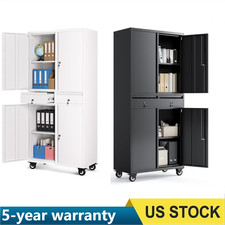 Office Garage Metal Storage Cabinet 900 Lbs w/Adjustable Shelves, Wheels, Lock