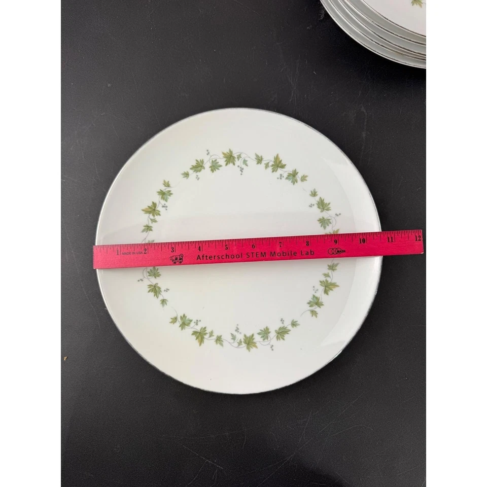 Juego de 6 platos de cena Noritake Lexington de 10,5 pulgadas con borde plateado floral de vid verde Foto 3 de 4