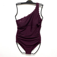 Kona Sol Womens Burgundy Scallop One Shoulder Full Coverage One Piece Swimsuit M