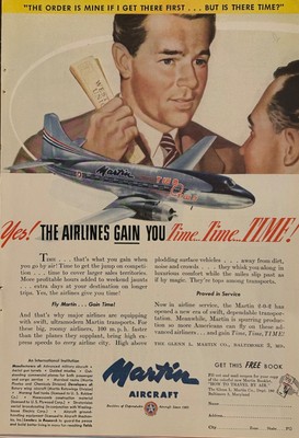 1947 Martin Aircraft Print Ad Two O Two 2-0-2 Planes Airlines Gain You Time