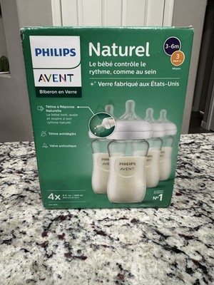 Philips Avent Natural Glass Baby Bottles (Medium Flow, Flow 3), 8oz, 4-Pack