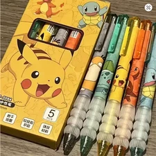 5pcs Pokemon Gel Pens Pikachu Charmander Squirtle Bulbasaur School Supplies BNIB