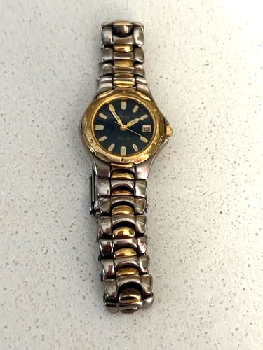 Citizen Women Watch Stainless Silver/Gold Steel Water Res/Date Blue Quartz