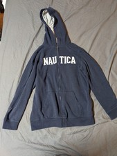 Nautica Boys Zip Up Sweater XL 18/20 Navy Blue With Hoodie