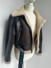 ZARA Biker Aviator Piloten Jacke Lammfell Leder Optik Kunstfell Teddyfell XS/34
