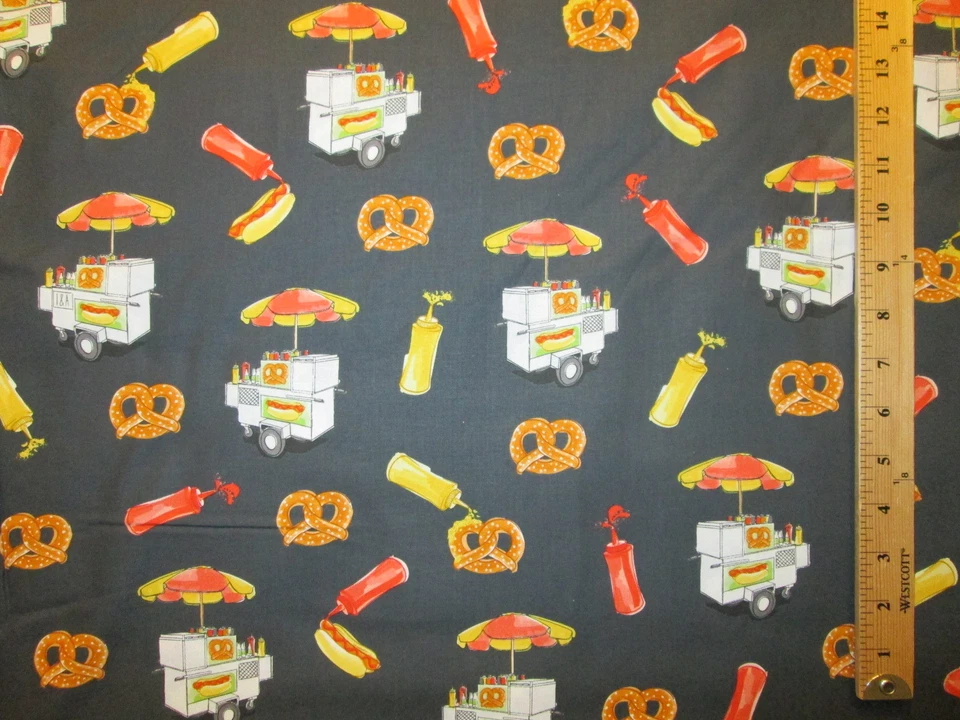 Carrito de pretzels para perros calientes mostaza bocadillos comida tela de algodón negro FQ  Foto 4 de 4