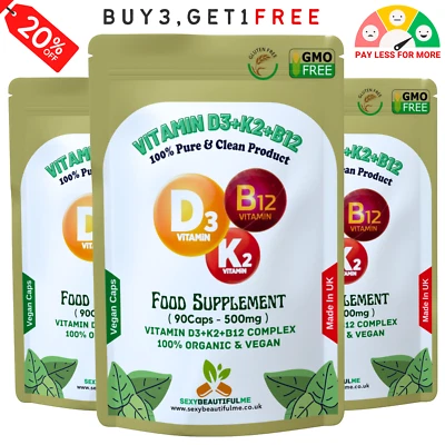 SBM Vitamin D3 High Strength 10000IU – K2 MK7 + B12 10000IU – Natural Vegan Vitamins