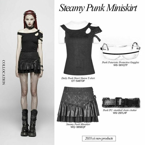 Casual Fashion Steampunk Ruffles Lace Sexy PuLeather Punk A-Line Women Miniskirt - Bild 2 von 22