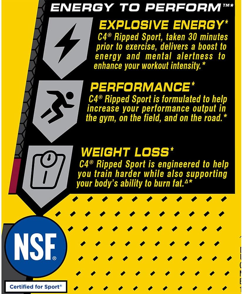 C4 Ripped Sport Pre Workout Powder Arctic Snow Cone NSF Certified for