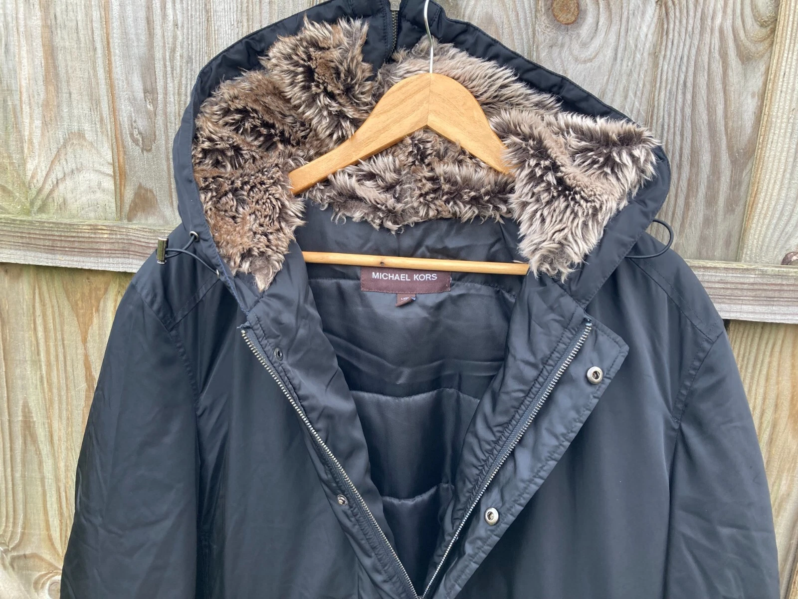 GIACCA CON CAPPUCCIO DONNA MICHAEL KORS NERA UK 16 GRANDE FODERATA IN PELLICCIA CAPPUCCIO ZZ