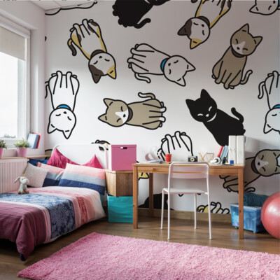 VINYL Fototapete Kinderzimmer XXL TAPETE KATZEN Bunte Kätzchen 3405