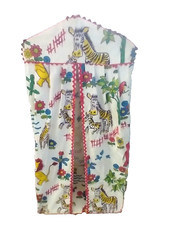 Vintage Diaper Stacker Zoo Animals Linen trimmed in Red Rick Rack
