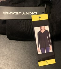 DKNY JEANS Women's Long Sleeve Soft Pullover V-Neck Sweater Black Size S