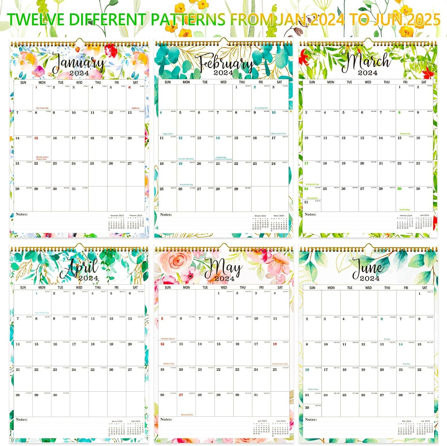 20242025 Wall Calendar 12" x 17" Jan. 2024 Jun. 2025, 18 Colorful