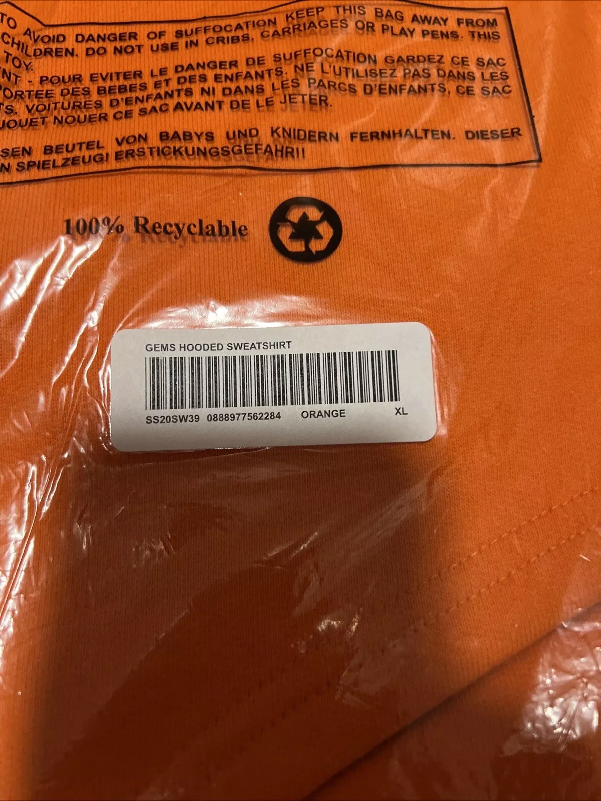Sweat à capuche orange Supreme Gems taille XL