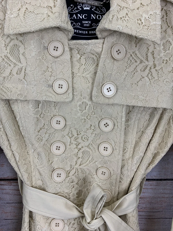 Blanc Noir Nuevo con Etiquetas Abrigo Crema Bolsillos Forrados de Encaje, Cinturón ELASTIZADO Para Mujer Talla XS Foto 3 de 4