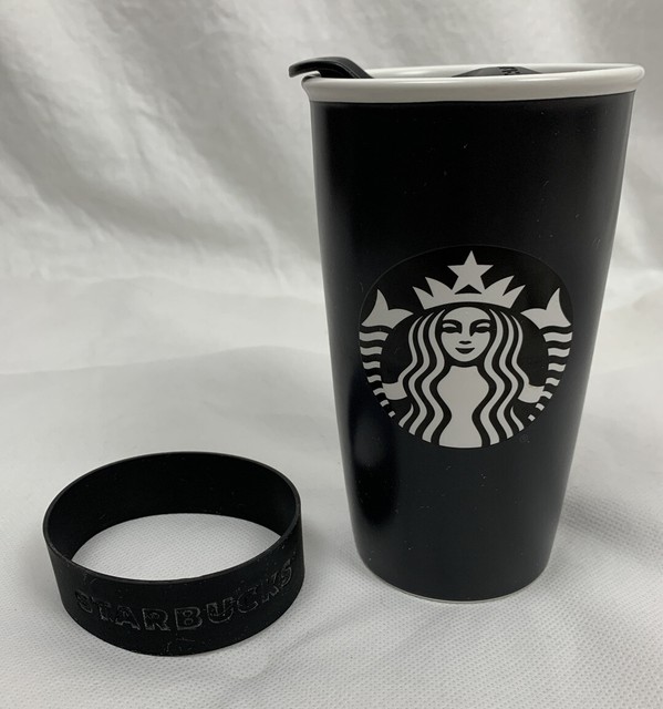 Starbucks Tumbler Ceramic Double Wall Black White Logo Double Wall 12