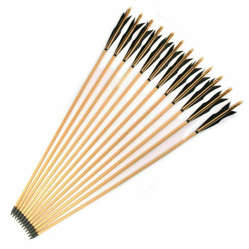 6 pièces 31,5 pouces flèche en bois plume de dinde noire pour tir à l'arc composé tir à l'arc - Photo 3/12