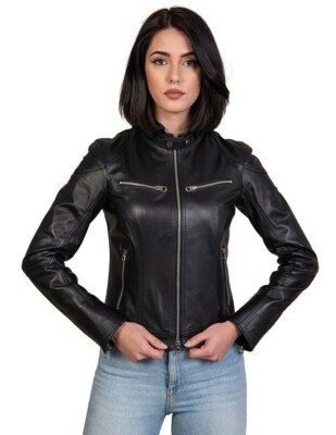 Damen Bikerjacke Echtleder schwarz