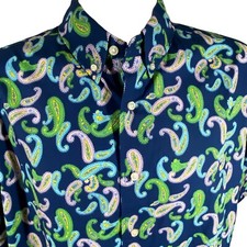 Cremieux Classics Mens 2XT Paisley Navy Multicolor Button Up Short Sleeve Shirt