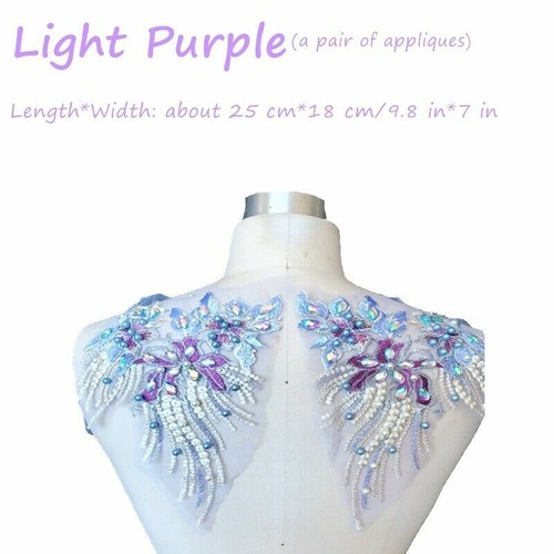 Embroidered Floral Applique Beaded Sequin Patch Trim Shiny for Dress Costume Sew - Picture 9 of 22