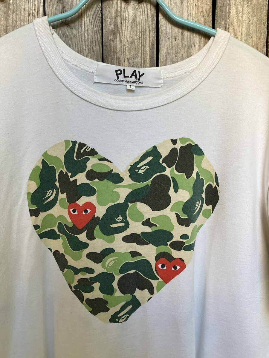 Comme des Garcons Play x Bape Bathing Ape Camo Heart White T Comme des Garcons Play x Bape Bathing Ape Camo Heart White T