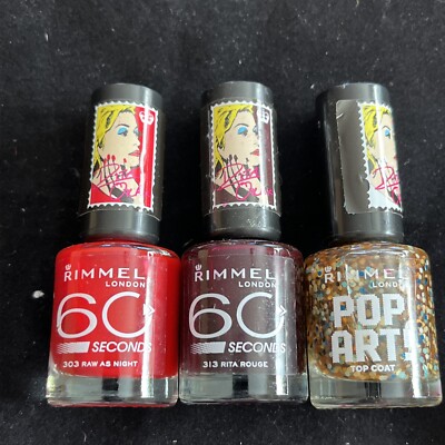 Rimmel 60 Seconds ONE COAT Nail Polish 303Red, 313Rita Rouge, Top Coat A20
