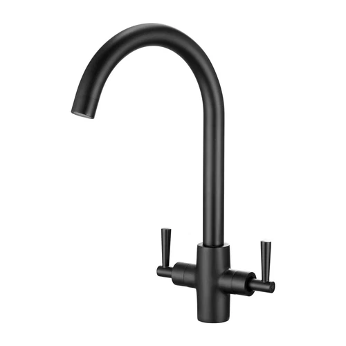 Kitchen Sink Mixer Taps Monobloc Dual Lever Brass Swivel Spout Matte Black 10