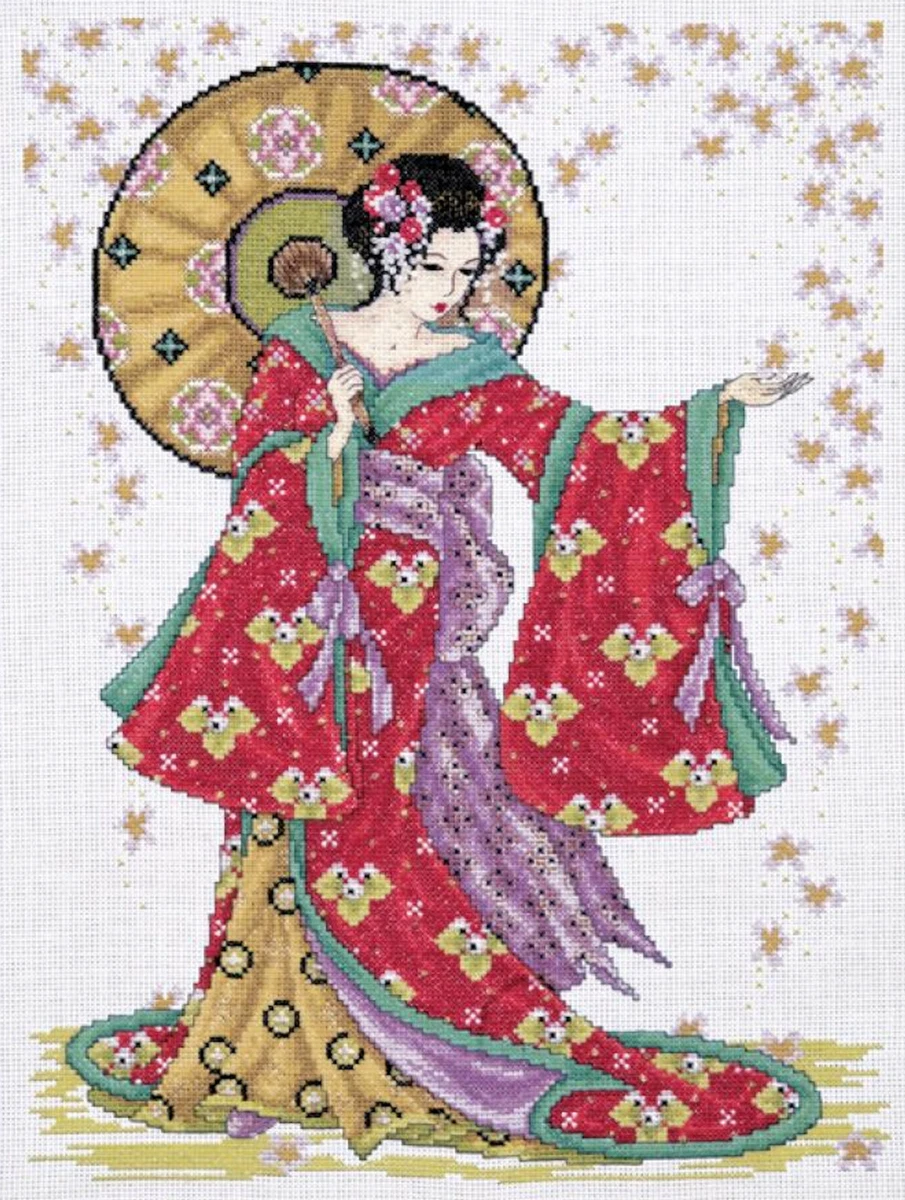 Counted Cross Stitch Kit Design Works Red Geisha Japanese Lady Kimono DW2740