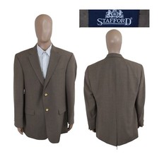 Stafford Gold Button Beige Hopsack Wool Blend Blazer Sport Coat Jacket 46L