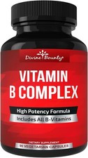 Divine Bounty Super B Complex Vitamins Supplement - 90 Veg Caps - EXP 2/27