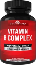 Divine Bounty Super B Complex Vitamins Supplement - 90 Veg Caps - EXP 2/27