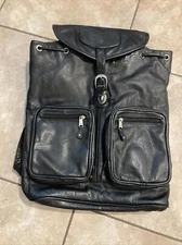 Canyon Outback Black Leather Large Laptop Backpack  No Logo Embossing On Flap