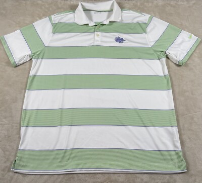 Nike Golf Polo Shirt Short Sleeve Mens Large Green White Striped Dri Fit #12