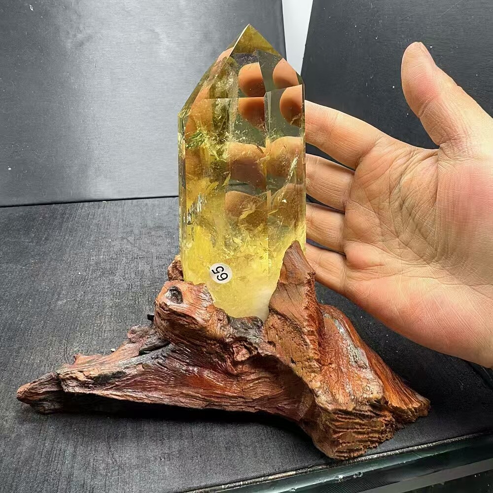 860g Natural Citrine Quartz Obelisk Crystal Wand with Stand for Reiki Healing