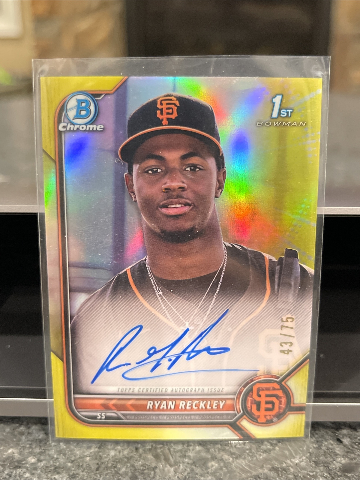 RYAN RECKLEY 2022 BOWMAN CHROME 1st Auto YELLOW REFRACTOR AUTOGRAPH RC #ED 43/75