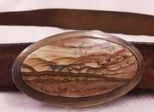 Vintage RARE Western Oval Belt  Buckle Hand painted prairie scenery s3