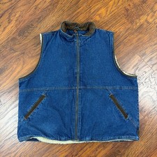 VINTAGE Wrangler Vest Mens 3XL Blue Denim Sherpa Lined Corduroy Collar Hero