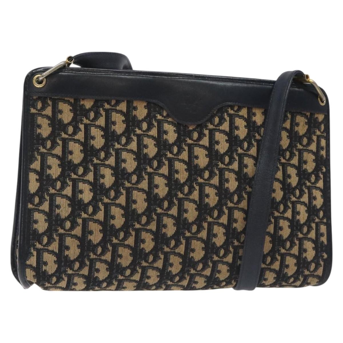 Christian Dior Trotter Canvas Navy Gold Shoulder Bag Auth BA3029