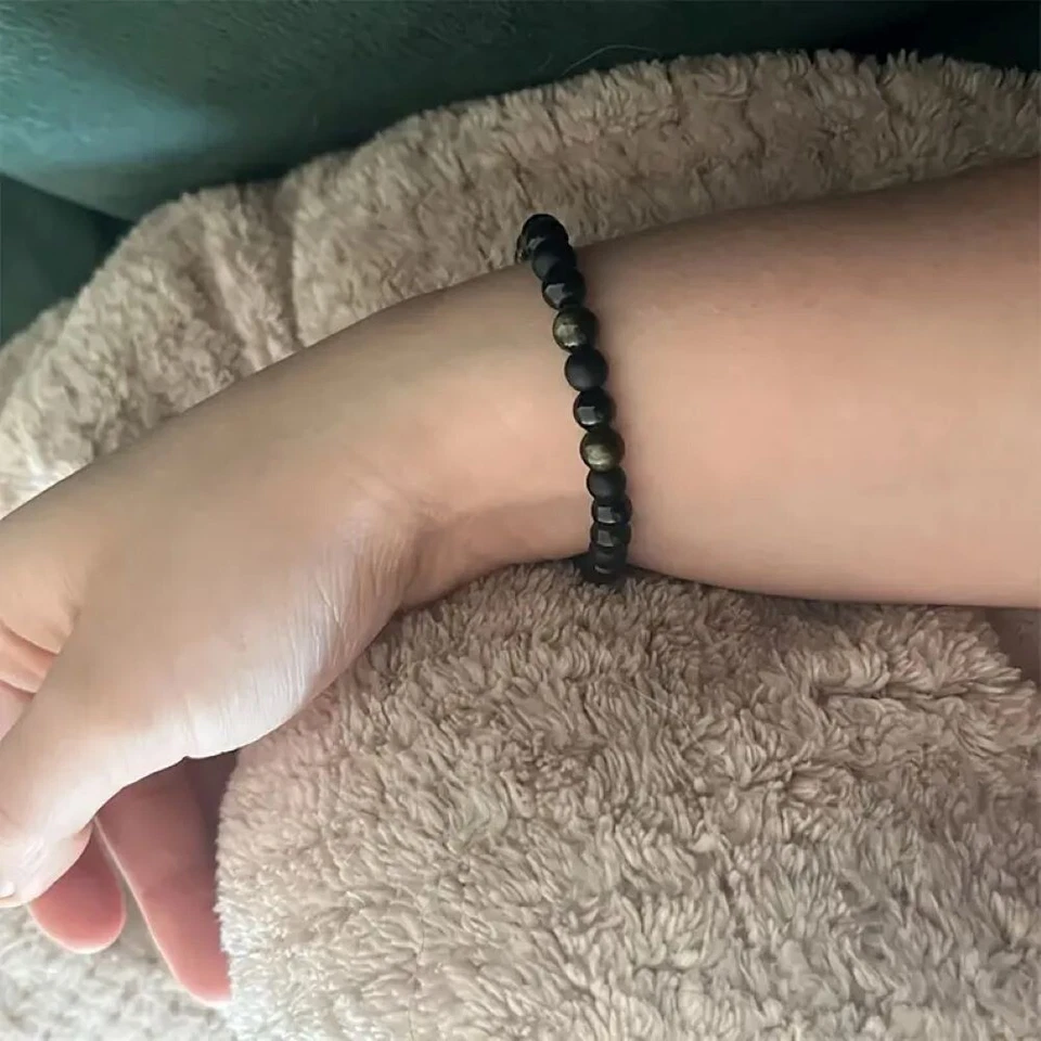 Pulsera Cuentas Triple Protección Turmalina Negra Ónix Obsidiana Pulsera Curativa Foto 3 de 3