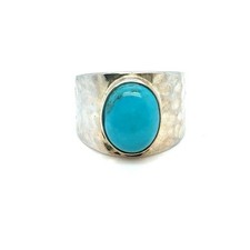 Sterling Silver 925 Hammered Textured Band Turquoise Ring