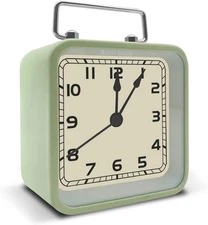Small Retro Alarm Clock Silent Quartz with Night Light Green Vintage