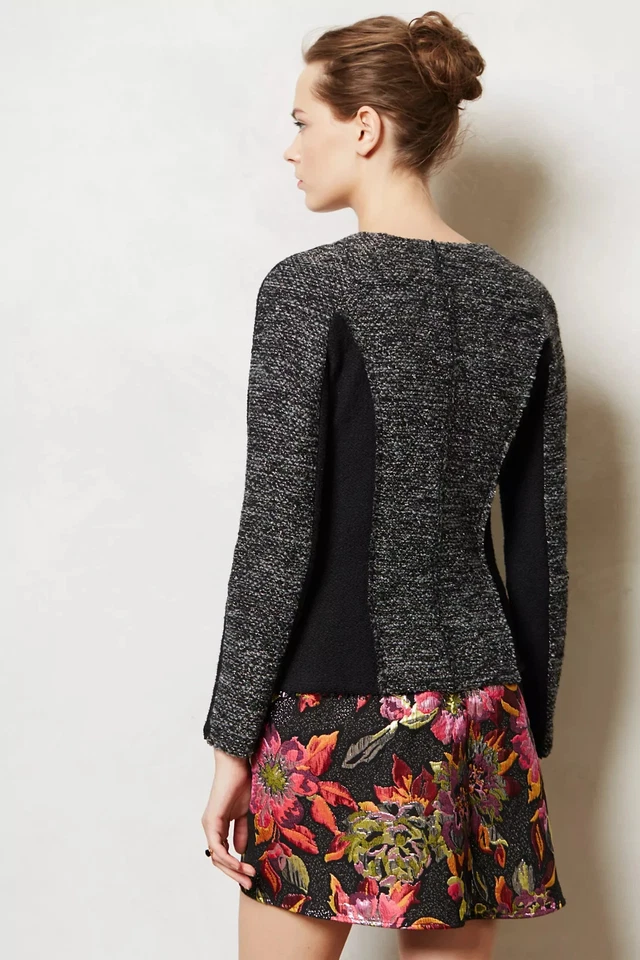 Chaqueta de tweed Cartonnier Anthropologie gris y azul con botones a presión brillante, talla M Foto 2 de 4