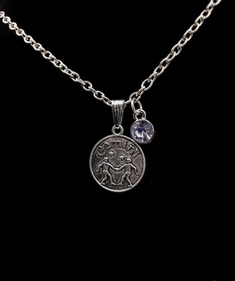 #ad Gemini Zodiac Pendant Necklace Twins Intelligent June Birthstone Charm Silver $12.55