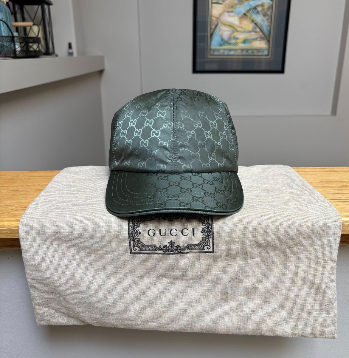 Gucci Dark Green Nylon Monogram Baseball Hat - Medium - $600 - New